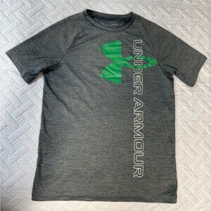 Under Armour Heatgear Heather Gray Activewear Tee with Green Logo Youth Large